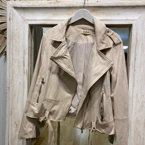 Listicle faux suede moto jacket